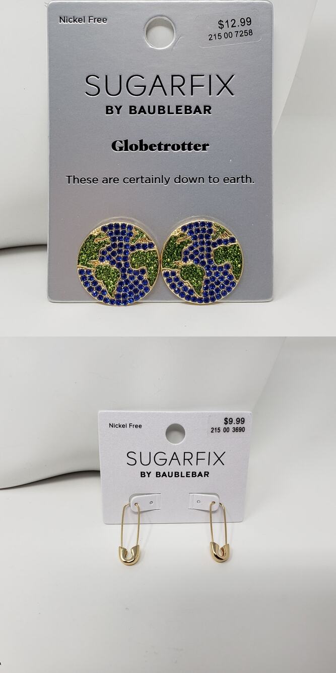 NWT Sugarfix by Baublebar Gold-Tone Lot of 2 Earrings Globe Safety Pin Women's